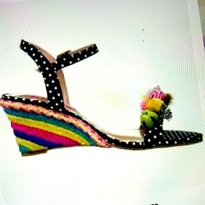 Betsey Johnson Black Polka Dot Sandals with Colorful Tassels